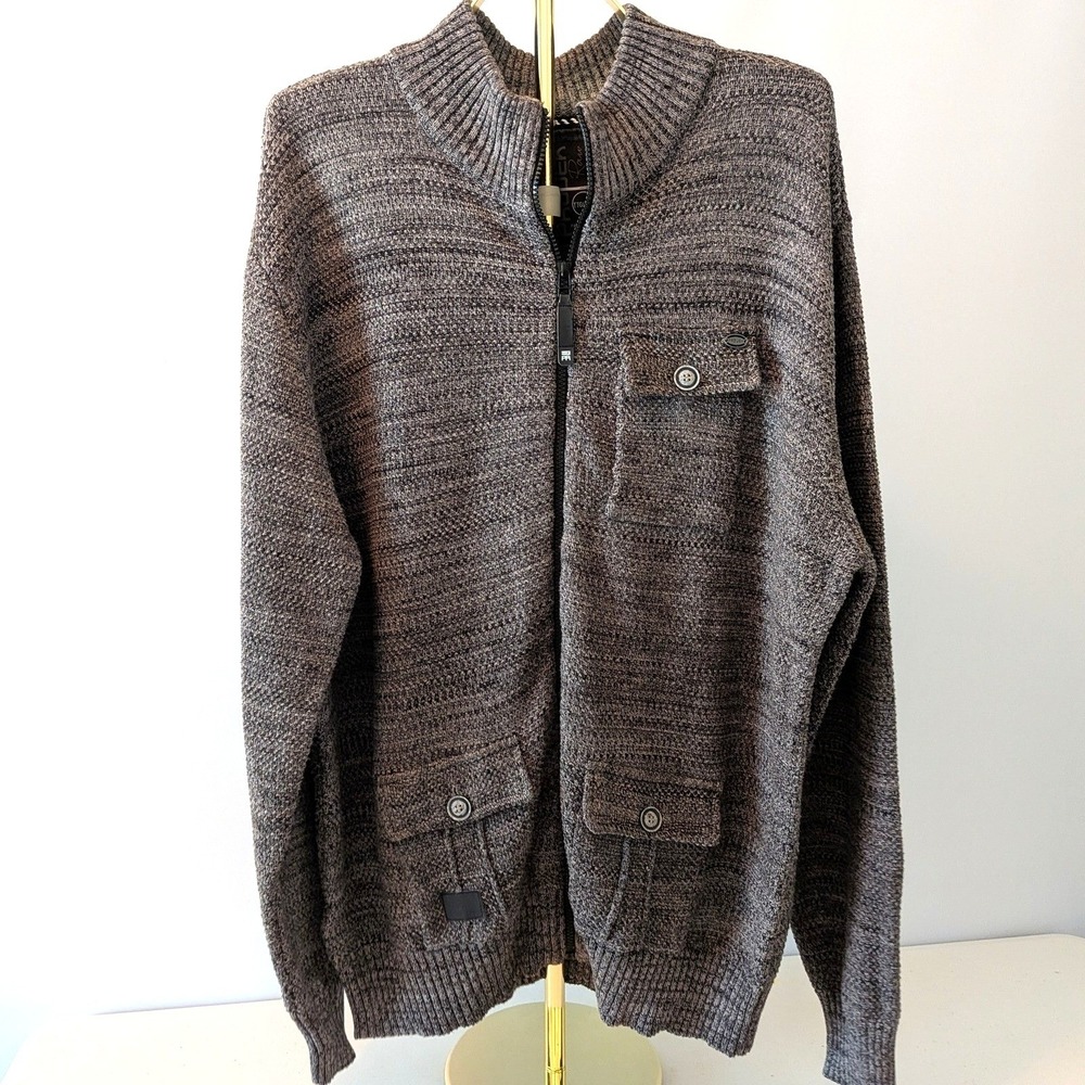 Projek Raw Mens Full Zip Cardigan Sweater XXL Grey District Collection Mock Neck